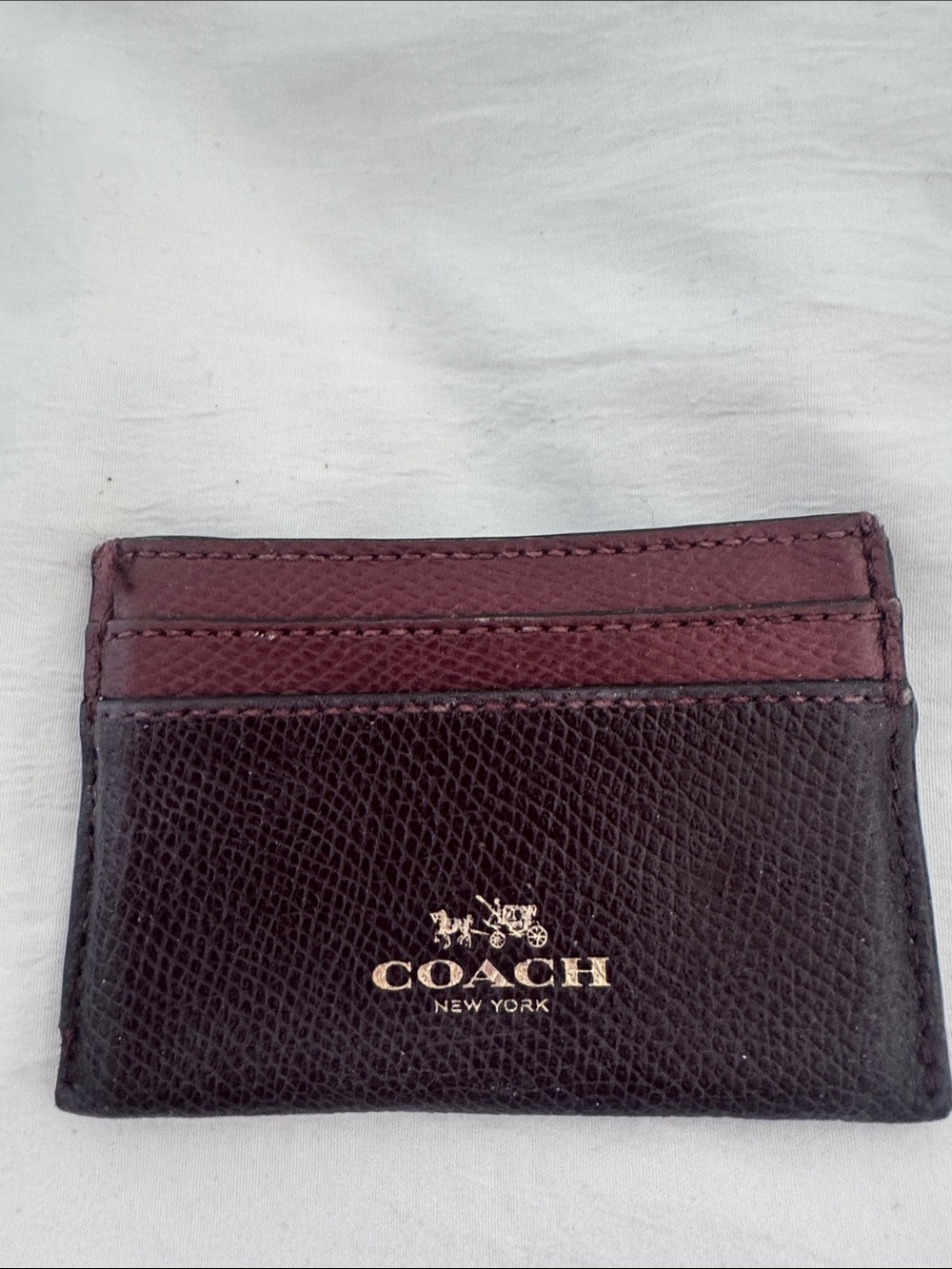 Coach Two-Tone Burgundy and Black Leather Card Holder